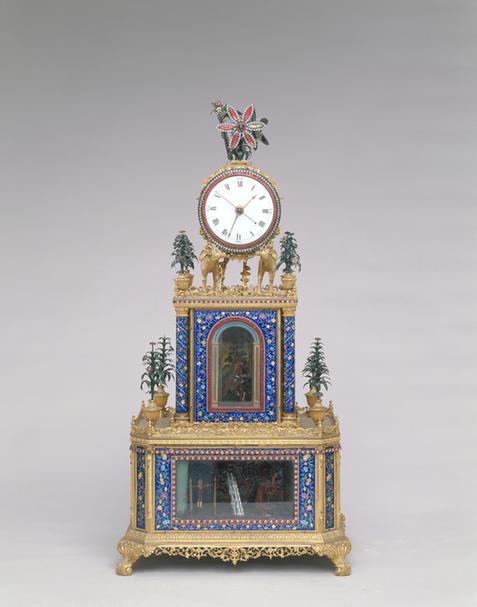 铜镀金珐琅转花跑人钟