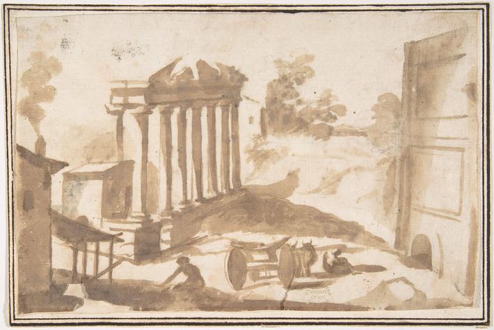 attributed to Francesco Allegrini--Landscape with a Ruined Temple