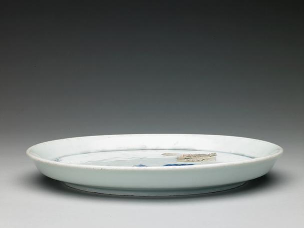 成化款青花山水人物图盘