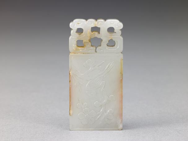 子刚款白玉螭纹花鸟图长方佩