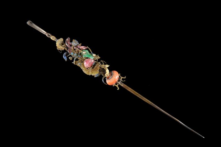 银镀金盆景形耳挖簪