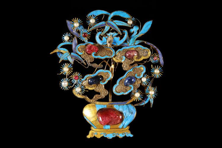 银镀金嵌宝石花盆形簪