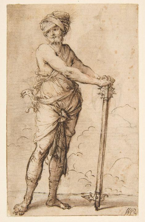 Salvator Rosa--Turbaned Warrior Holding a Mace