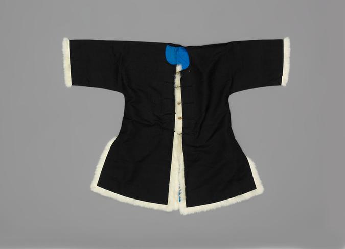 青色团龙纹暗花江绸狐皮夹马褂