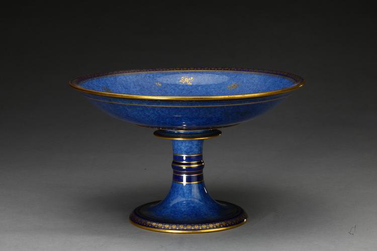 法国洒蓝釉描金高足盘