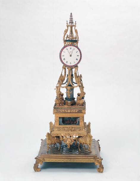 铜镀金四马驮转花水法转人钟