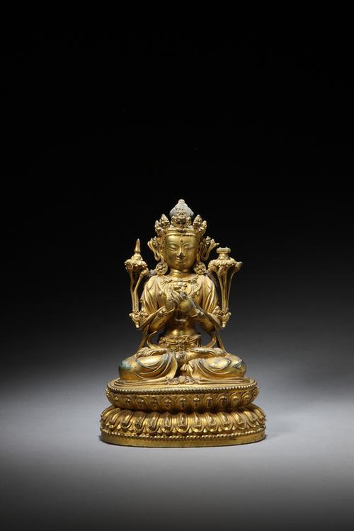 铜鎏金文殊菩萨坐像