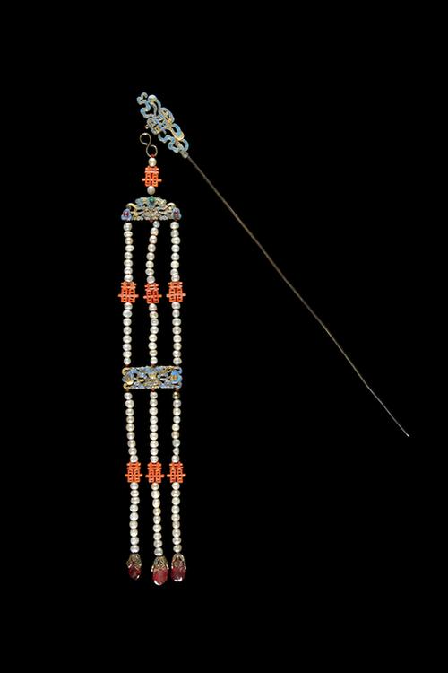 银镀金点翠穿珠流苏