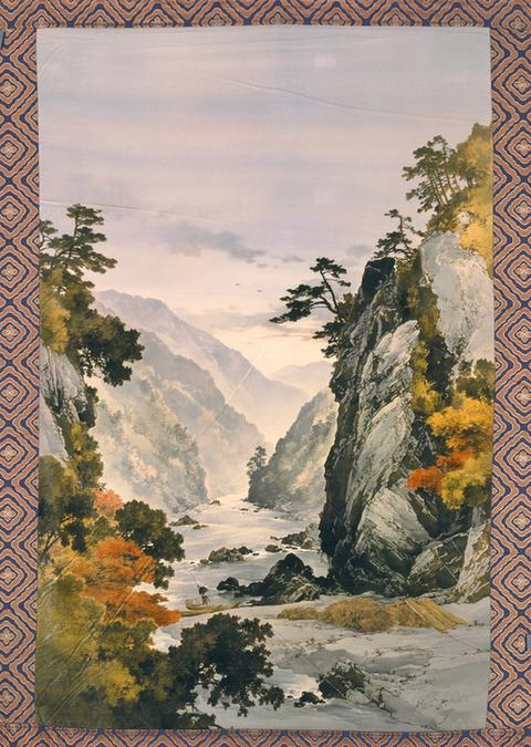 日本织绒山水图轴