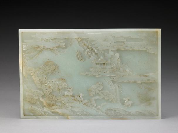 青玉仙山楼阁双面插屏