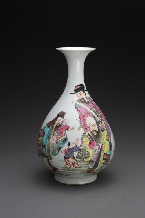 粉彩人物鹿图玉壶春瓶