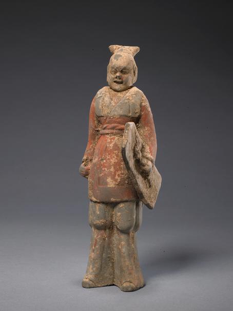陶画彩持盾武士俑