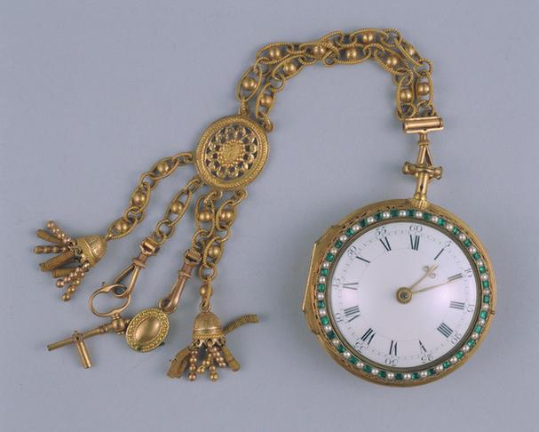 铜镀金壳嵌珠料怀表