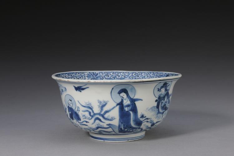 青花经文观音菩萨图碗