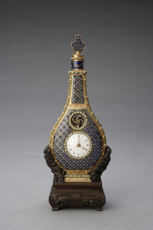 铜镀金嵌珠珐琅鸟音瓶式表