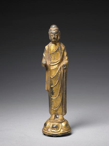 铜鎏金佛立像