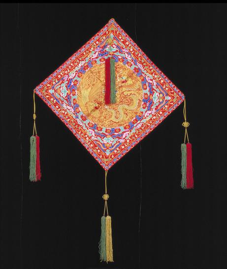 红色绸绣彩云蝠金龙凤纹盖头