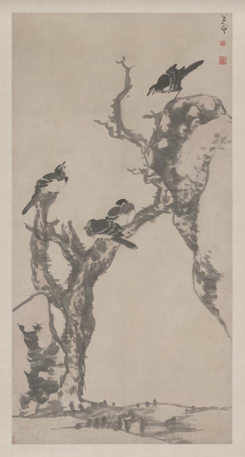枯木寒鸦图轴