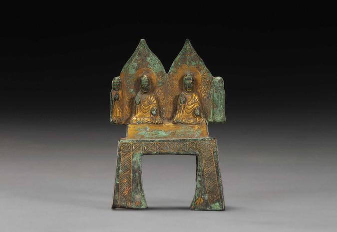 铜鎏金孟回周造释迦多宝佛像