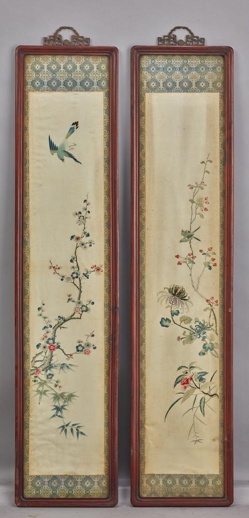 木边绣菊花图屏