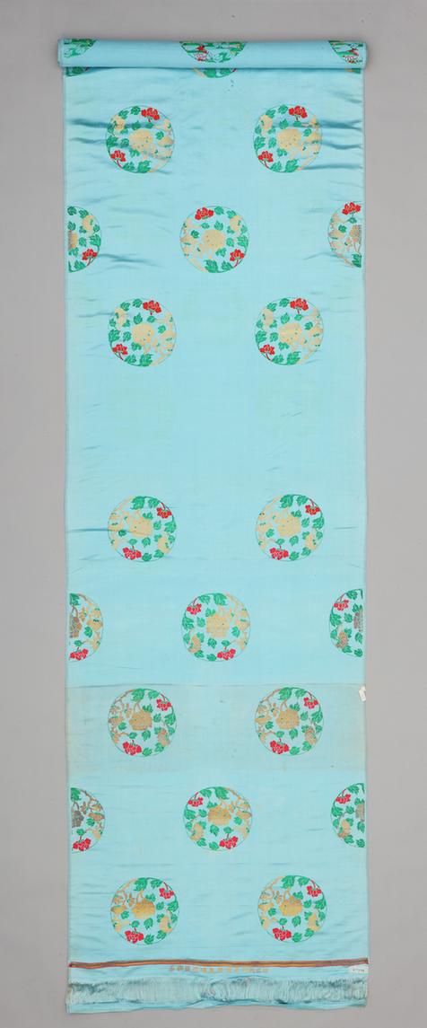 湖色团牡丹玉兰纹妆花缎