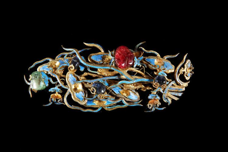 银镀金嵌宝石钿花