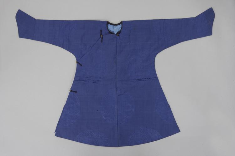 蓝色二则团龙纹暗花江绸小棉常服袍