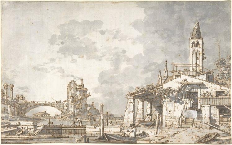 Canaletto--Lagoon Capriccio (recto); Architectural Scene