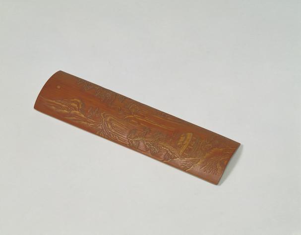 留青竹雕山斋待月图臂搁