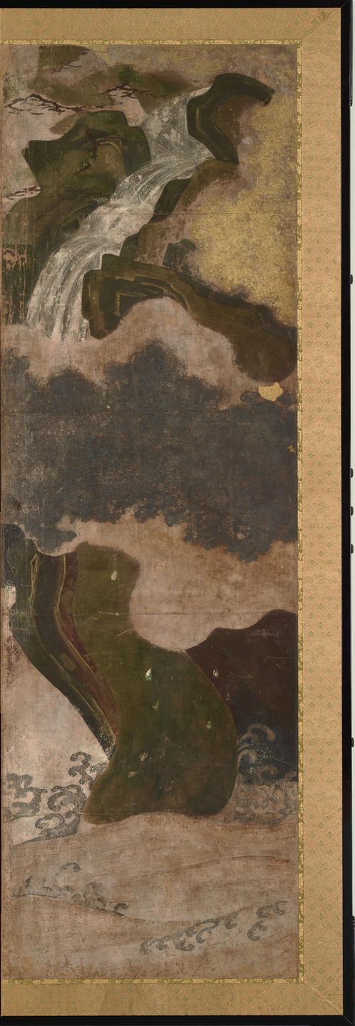 室町时代 日月山水图屏风-日屏