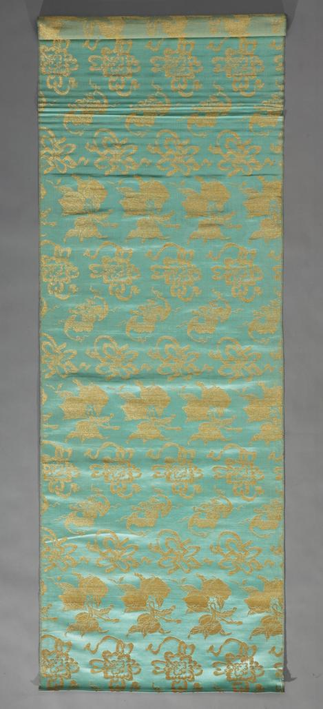 豆青色万福如意纹织金缎