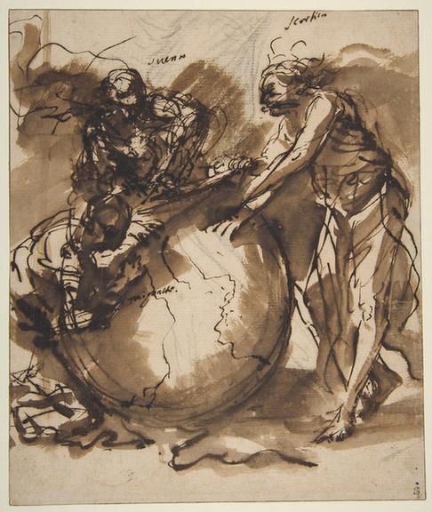 Salvator Rosa--Three Figures around a globe