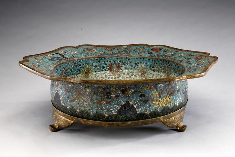 掐丝珐琅海屋添筹图葵花式炭盆