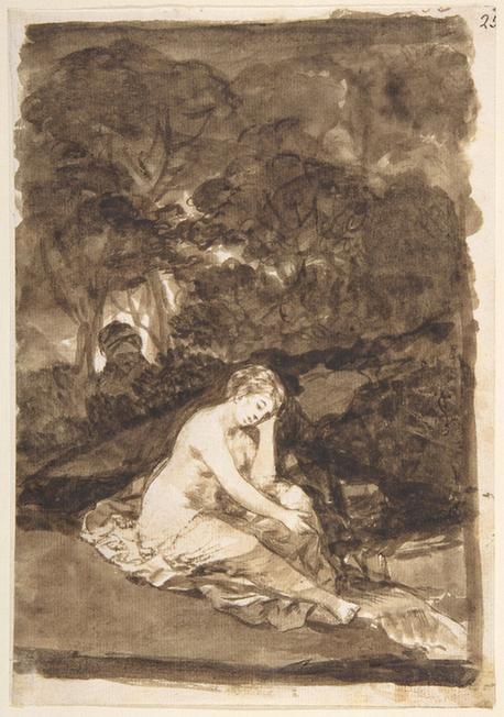 Goya--A Nude Woman Seated Beside a Brook