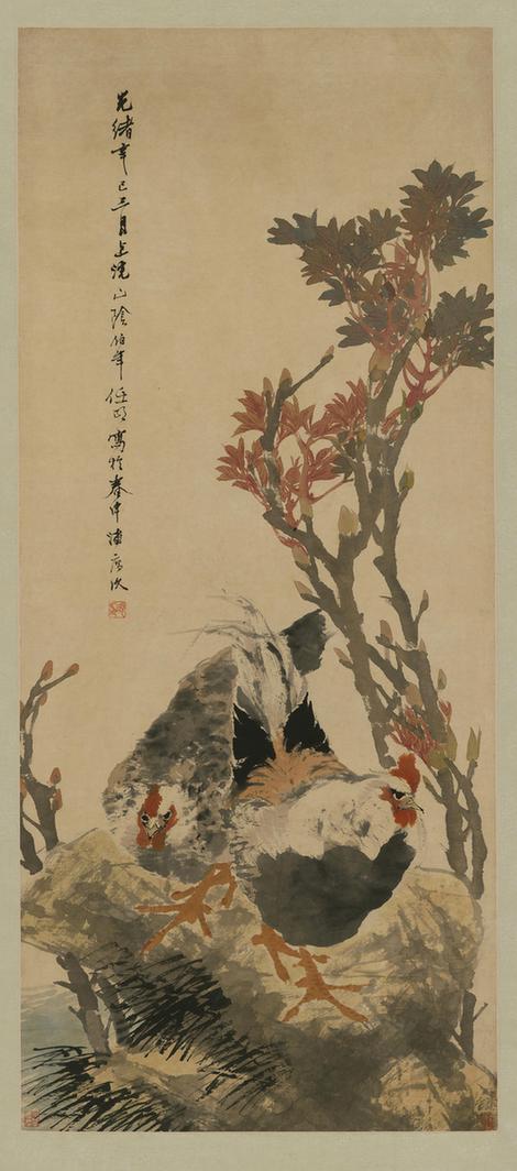 牡丹双鸡图