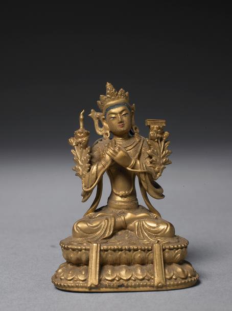 木雕金漆文殊菩萨坐像