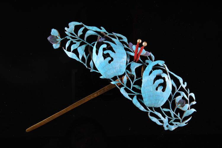 点翠佛手纹头花