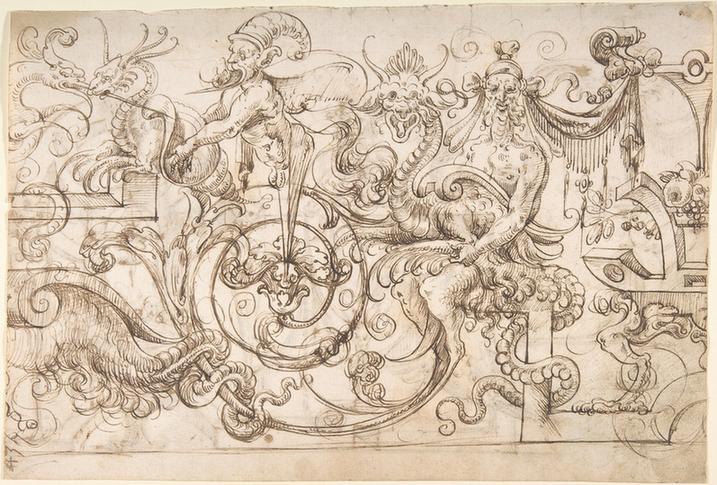 attributed to Andrés de Melgar--Term and Seated Satyr - Grotesque Holding Shell