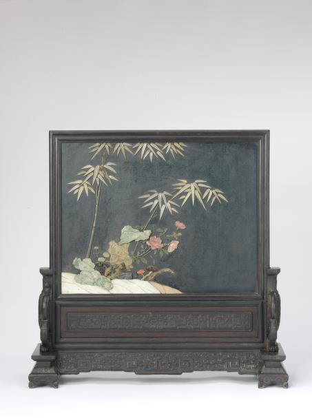 紫檀木边嵌玉人物图插屏