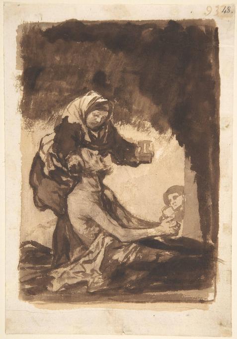 Goya--A Woman Handing a Mug to an Old Man