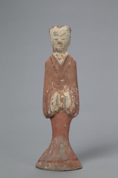 陶画彩拱手女立俑