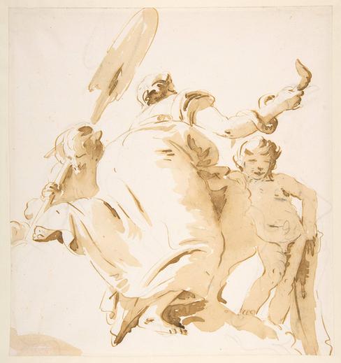 Giovanni Battista Tiepolo--River God with an Oar, Woman Holding a Serpent