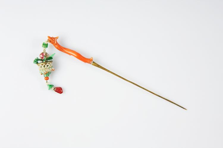 银镀金嵌珠石花篮形簪