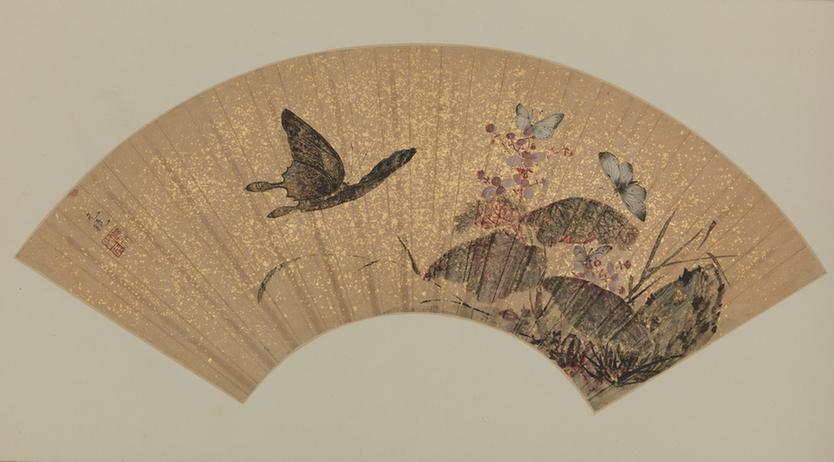 海棠蚨蝶图扇页