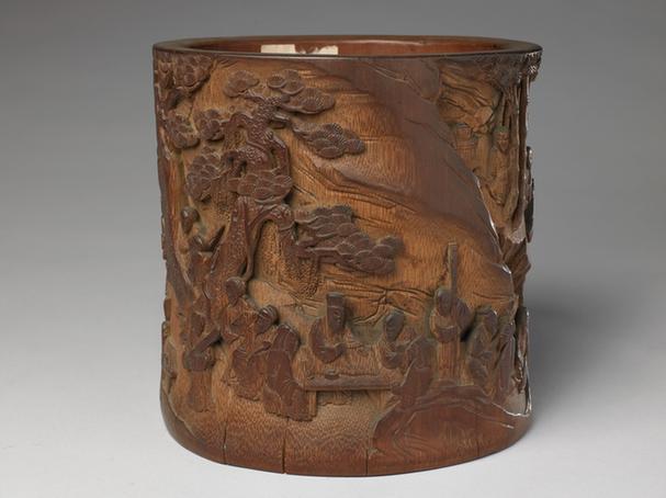 竹雕竹林七贤图笔筒