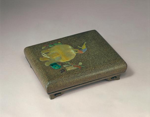 黑漆嵌螺钿洗象图长方盒