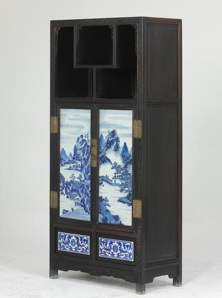 紫檀木嵌瓷片多宝格