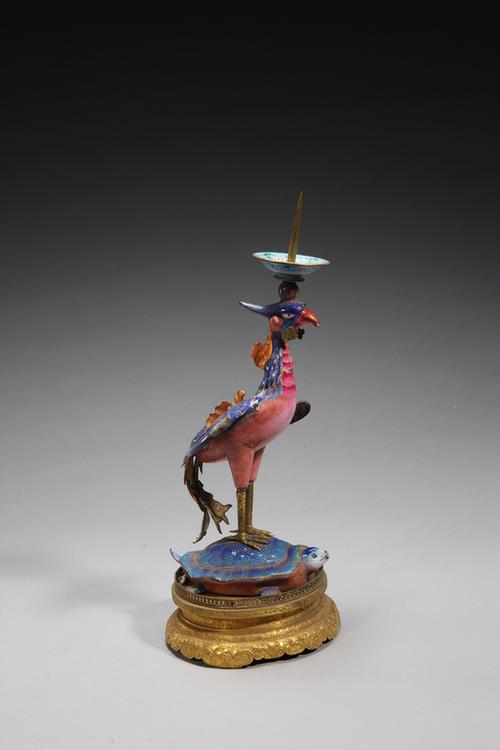 银烧蓝凤式蜡台