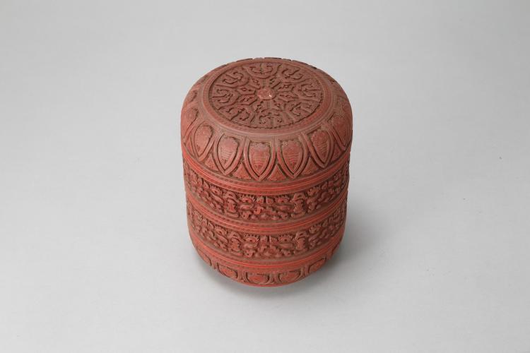 剔红夔蝉兽面纹三层圆套盒