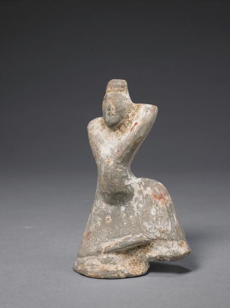 青瓦胎画彩男舞俑